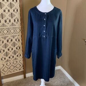 J Jill Tencel‎ Shirt Dress Popover Long Sleeves Blue Collarless Large Petite NWT